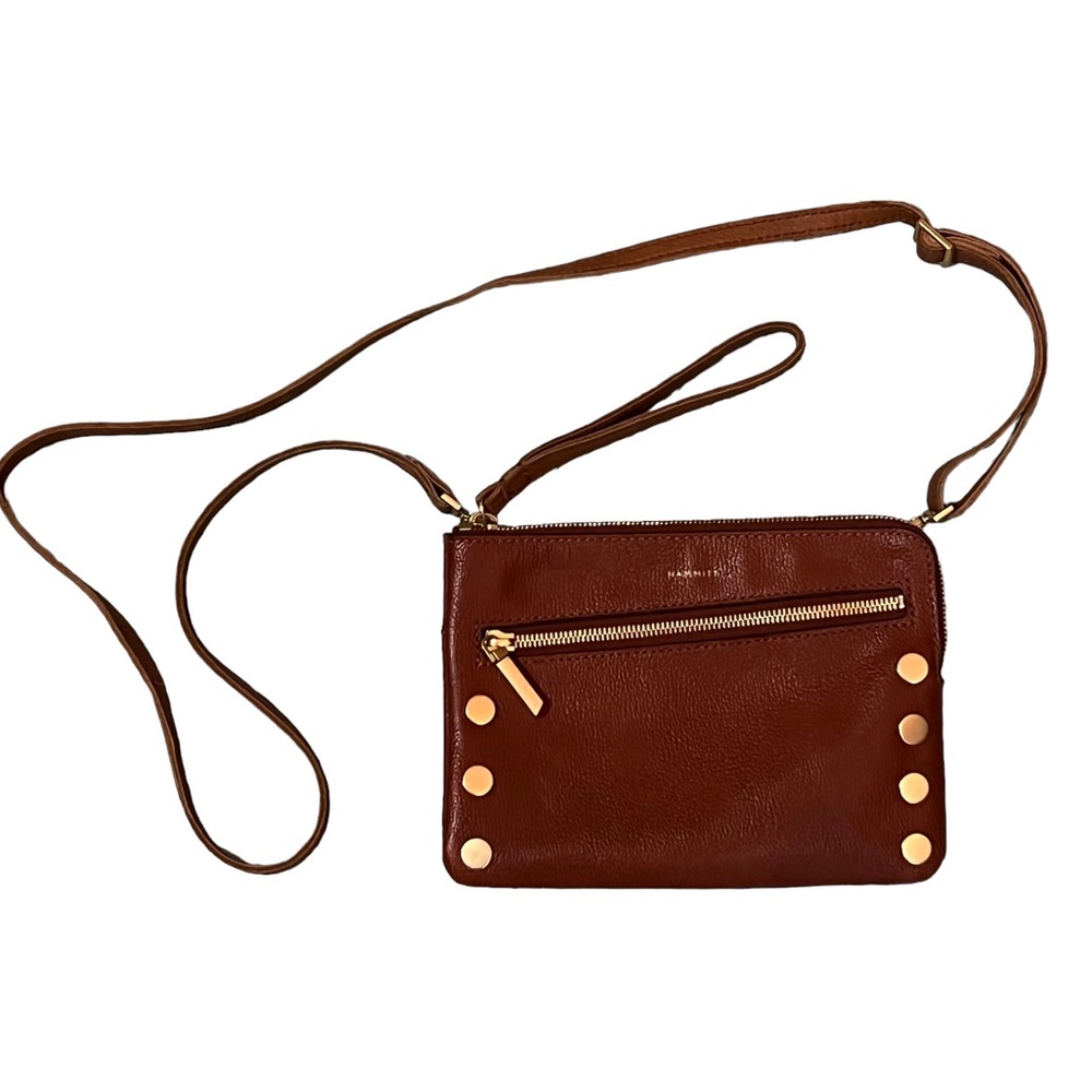 Hammitt Chestnut Brown Leather Crossbody with Gold Studs